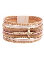 Boheems Leer en Metaal Kruis Armband