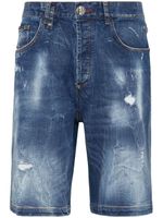 Philipp Plein patch-detail cotton denim shorts - Bleu