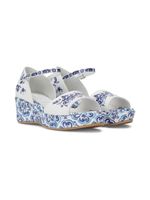 Dolce & Gabbana Kids sandales en cuir à imprimé Majolica - Blanc