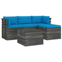 vidaXL 5-delige Loungeset met kussens pallet massief grenenhout