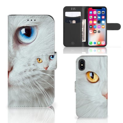 Apple iPhone X | Xs Telefoonhoesje met Pasjes Witte Kat Apple iPhone X | Xs Telefoonhoesje met Pasjes Witte Kat