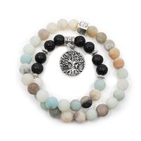 Edelsteen Armband Amazoniet/ Lavasteen Mala met Tree of Life