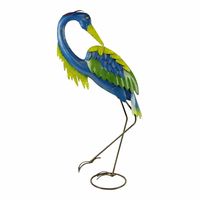 Metalen Reiger Omkijkend Blauw/Groen - thumbnail