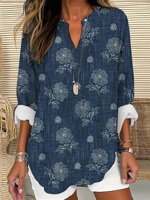 Casual V Neck Floral Loose Shirt - thumbnail