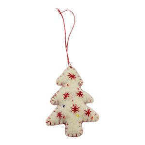 Vilten Hanger Kerstboom Rood-Wit (17 x 5,5 cm)