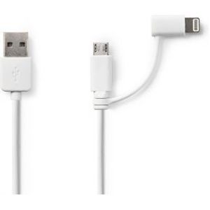 2-in-1 Sync and Charge-Kabel | USB-A Male - Micro-B Male / Apple Lightning 8-Pins Male | 1,0 m | Wit