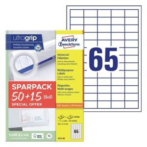 Avery-Zweckform 6121-65 Universele etiketten 38 x 21.2 mm Papier Wit 65 vellen Permanent hechtend Inkjet, Laser (zwart/wit), Laser (kleur), Kopiëren