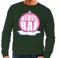 Foute kersttrui kerstbal roze op groene sweater voor heren - thumbnail