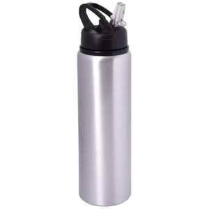 Waterfles/sportfles/drinkfles Sporty - zilver - aluminium/kunststof - 800 ml