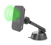 Celly GHOSTCHARGEBK Autohouder met draadloos opladen en zuignap + rooster, universeel, voor smartphone 360° draaibaar, zwart