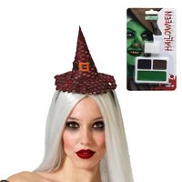 Verkleed setje heks - Mini hoed op diadeem en schmink setje - Carnaval/Halloween thema - thumbnail