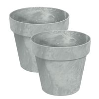 Set van 3x stuks kunststof bloempotten/plantenpotten betonlook 14 cm licht grijs