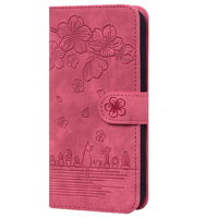 iPhone 16 Plus hoesje - Bookcase - Koord - Pasjeshouder - Portemonnee - Camerabescherming - Bloemenpatroon - Kunstleer - Bordeaux Rood - thumbnail