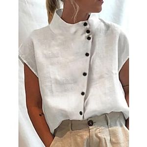 Dames Overhemd Blouse Coltrui Effen Kleur nappi Dagelijks Elegant Basic Vleermuismouw Korte mouw Coltrui Wit Zomer Lightinthebox