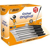 BIC Cristall balpen, transparante schacht, 1 mm punt, 0,4 mm lijnbreedte, 100 stuks Single 90 + 10 Stuk zwart