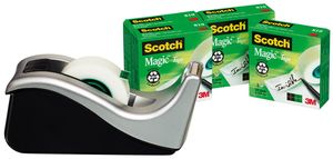 Scotch plakbandafroller C60 zilver + 4 rollen Magic Tape