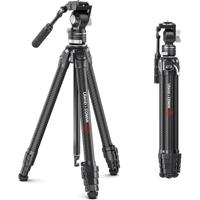 Ulanzi Zero V-camerastatief met 24-157 cm hoogte, lichte camera-tripod met afneembare videokop, reisstatief, koolstofvezel videostatief, driepoot statief voor videocamera, zwart-grijs