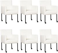 Set van 6 Witte leren moderne kuipstoel Desire - poot rond zwart met wiel - Hermes Leer Pure White (wit leer) - thumbnail