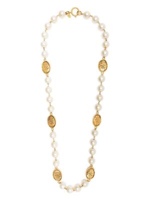 CHANEL Pre-Owned collier en perles artificielles à logo (1986-1992) - Blanc