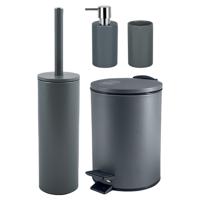 Badkamer accessoires set - WC-borstel/pedaalemmer/zeeppompje/beker - metaal/keramiek - donkergrijs