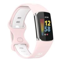 By Qubix - Compatible met Fitbit Charge 5 - Fitbit Charge 6 Sportbandje met dubbele lus - Roze/wit - Tweekleurig - Maat: L - Compatible fitbit bandje