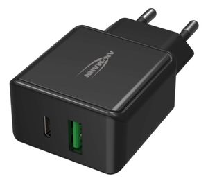 Ansmann HomeCharger HC218PD USB-oplader 18 W Thuis Uitgangsstroom (max.) 3000 mA Aantal uitgangen: 2 x USB 2.0 bus A, USB-C bus