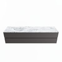 MONDIAZ VICA-DLUX 200cm badmeubel onderkast Dark grey 4 lades. Inbouw wastafel CLOUD links zonder kraangat, kleur Glace. - thumbnail