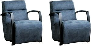 Set van 2 Blauwe leren industriële stalen fauteuils Arrival - Kenia Leer Denim (blauw leer)