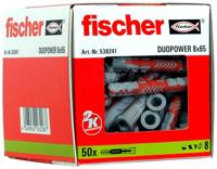 fischer 538241 universele pluggen DuoPower 8 x 65, voor bevestigingen in beton, metselwerk en plaatmateriaal, 50 stuks