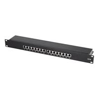 LogiLink Professional NP0076 volledig afgeschermd Cat 6A patch/verdelerpaneel met 16-poorten, PoE en PoE+, (1 hoogte-eenheid) zwart