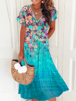 Casual V Neck Floral Dress - thumbnail