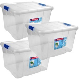 4x Opbergboxen/opbergdozen met deksel 25 liter kunststof transparant/blauw