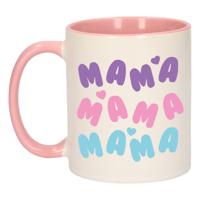 Bellatio Decorations Cadeau koffie/thee mok voor mama - roze - hartjes - Moederdag   - - thumbnail