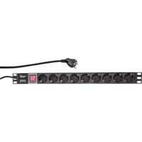 LogiLink PDU9C02 19 inch Stekkerdoos voor patchkast 1 HE Geaarde contactdoos Met schakelaar Zwart