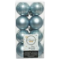 16x stuks kunststof kerstballen lichtblauw 4 cm glans/mat   -