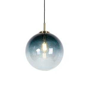 QAZQA Art Deco hanglamp messing met oceaanblauw glas 33 cm - Pallon