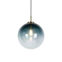 QAZQA Art Deco hanglamp messing met oceaanblauw glas 33 cm - Pallon