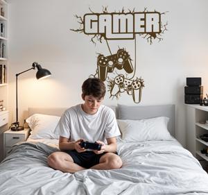 Gamer met controle muursticker tienerkamer