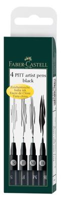Faber Castell FC-167100 Tekenstift Faber-Castell Pitt Artist Pen 4-delig Etui Zwart Faber Castell FC-167100 Tekenstift Faber-Castell Pitt Artist Pen 4-delig Etui Zwart
