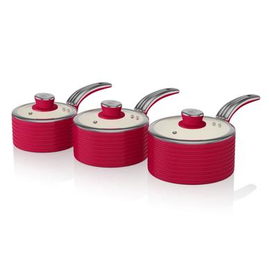 Swan Retro Steelpannen - Set Van 3 - Rood