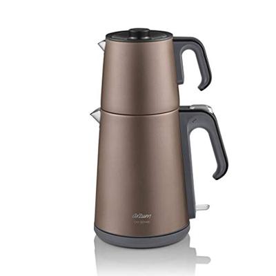 AR3080-T Cay Sefasi Theekoker, 1650 W, 1,2 LT inhoud van de theepot, roestvrij staal, 1,8 l watertank, waterbereiding, waterkoker, theefilter van roestvrij staal (bruin)