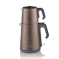 AR3080-T Cay Sefasi Theekoker, 1650 W, 1,2 LT inhoud van de theepot, roestvrij staal, 1,8 l watertank, waterbereiding, waterkoker, theefilter van roestvrij staal (bruin)