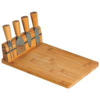 Bamboe houten kaasplank met messen set 20 x 30 x 8 cm - thumbnail