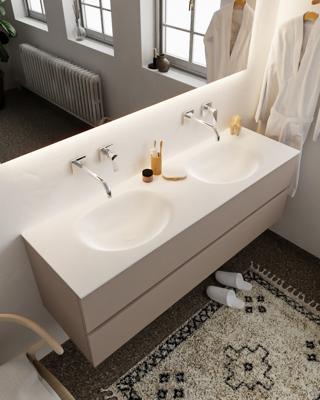 Mondiaz Vica 150cm badmeubel smoke 2 lades wastafel Moon dubbel zonder kraangat Mondiaz Vica 150cm badmeubel smoke 2 lades wastafel Moon dubbel zonder kraangat