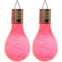 2x Buitenlampen/tuinlampen lampbolletjes/peertjes 14 cm fuchsia roze   - - thumbnail