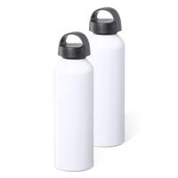 Waterfles / drinkfles / sportfles - 2x - glans wit - aluminium - 800 ml - schroefdop