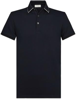 Profuomo Heren Poloshirt Navy Contrast Details Garment Washed Slim Fit