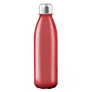 Glazen waterfles/drinkfles met RVS dop - rood transparant - 650 ml - Sportfles - Bidon