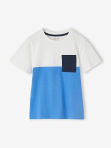 Colorblock jongensshirt met korte mouwen azuurblauw