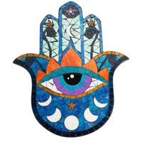 Hamsa Hand met Maan Fasen Mozaïek Wand Decoratie 45x37x1 cm - thumbnail